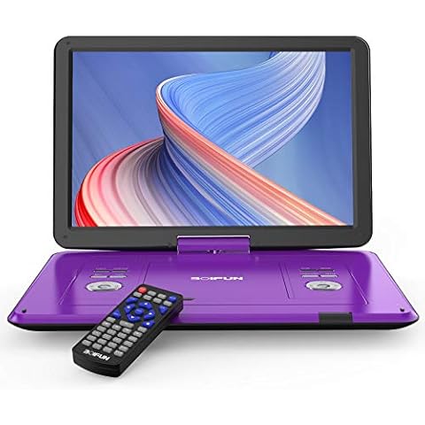 BOIFUN 17.5" Portable DVD Player with 15.6" Large HD Screen, 6 Hours Rechargeable Battery, DVD Player Portable, Support USB/SD Card/Sync TV and Multiple Disc Formats, High Volume Speaker, Purple Cover