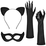 Itscolofy Cat Costume Outfit for Women Adult, Black Cat Costume Accessories with Mask & Ears and Gloves for Halloween Masquerade Parties