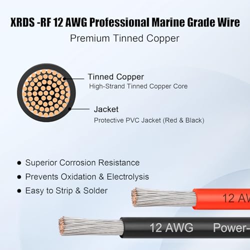 Marine Wire 12 AWG, 10FT Red & 10FT Black Tinned Copper Boat Cable, Ultra-Flexible 12 Gauge Marine Grade Electrical Wire for Anchor Light, Stereo, and Fresh Water Pump by XRDS -RF - Image 2