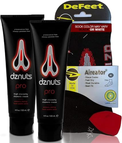 Image of dznuts - Men's Pro Chamois Cream - Anti-Chafing for Saddle Sores and Inner Thigh Friction, Cyclists, Runners, Triathletes - 2 Pack + Socks