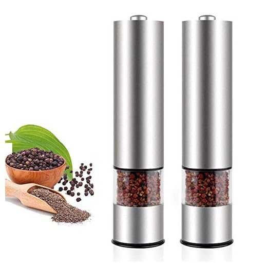 Modrad Moulin à Poivre Électrique Moulin à Sel et Poivre Set de Moulins à Épices Automatique Réglables en Acier Inoxydable