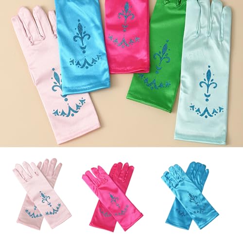 Girls Ice Princess Long Gloves Sequins Print Snow Queen Dress Up Gloves Solid Performances Party Gloves2