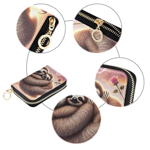 GAIGEO Romantic Sloth Hugging Scene Womens Wallets Small Cute Card Holder Wallets RFID Blocking Leather Coin Purse Pouch with Zipper4