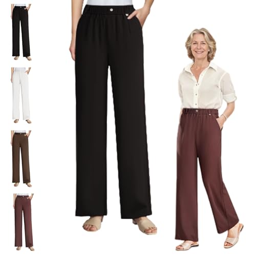 SwiftPura - High Rise Ultra Soft Pull-On Drape Pants, Straight Leg Dressy Business Casual Trousers Slacks Pockets
