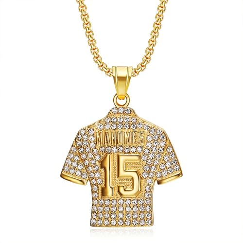Iced Out Pendant No. 15 American Football for men Cuban Link chain for women Necklace Football for Hip Hop Sports Pendant Rap Punk Rock Clubs Disco Diamond Bling men jewelry sports gifts for men