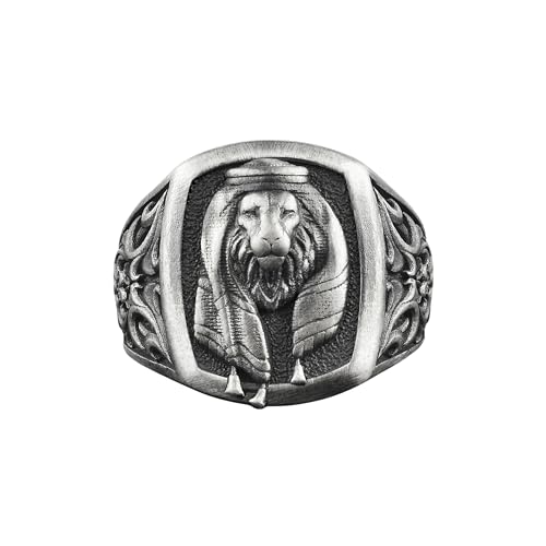 TheRollerStone - Handmade Arabic Keffiyeh Lion Sterling Silver Men Ring, 925 Silver Signet Rings, Lion King Square Jewelry, Arabic Lion Silver Birthday Gift