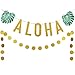 Gold Glittery ALOHA Green Leaves Garland and Gold Glittery Circle Dots Garland(25pcs Circle Dots),Hawaiian Tropical Luau Beach Summer Party Decoration Supplies