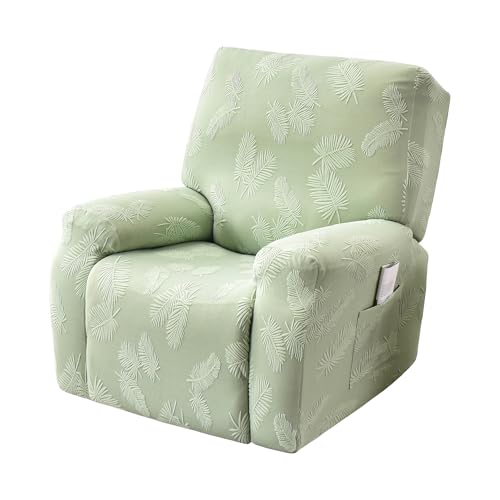 PENDEJATO Stretch Recliner Chair Covers, 4-Piece Recliner Slipcover Soft Jacquard Lazyboy Recliner Cover Non Slip Furniture Protector with Pocket (Light Green)