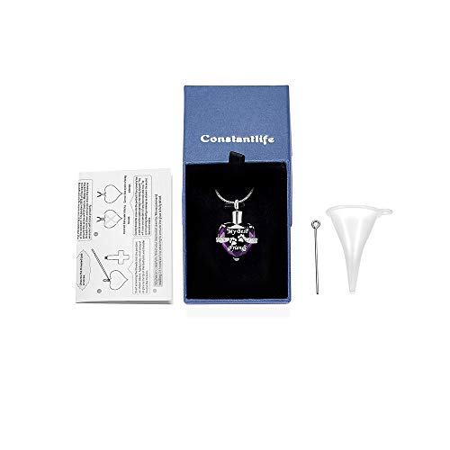 Constantlife Cremation Jewelry For Ashes Beautiful Heart Shape Stainless Steel Crystal Pendant Ashes Holder Keepsake Memorial Urn Necklace For Women (Purple) #TOP6