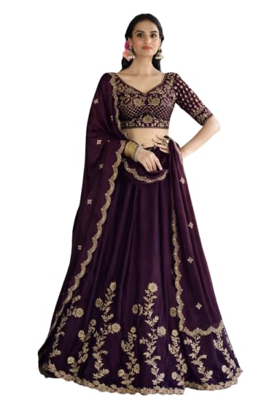 Image of piludi Women's Embroidered Lehenga Choli with Dupatta | Heavy Floral Zari Work Semi-Stitched Lehenga Set