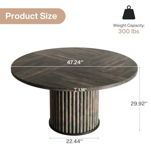 Image of Tribesigns 47.24-Inch Round Dining Table for 4-6 People, Modern Fluted MDF + Metal Base Kitchen Table, Sturdy Circle Dining Room Furniture, Black Brown