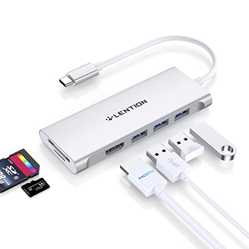 LENTION USB C Hub with 4K HDMI, 3 USB 3.0, SD/Micro SD 3.0 Card Reader, Compatible 2023-2016 MacBook Pro, New Mac Air/Surface, Chromebook, iPhone15 or More, Stable Driver Adapter (C34, Silve