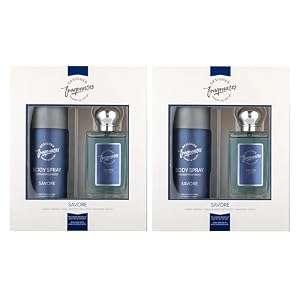 Designer Fragrances Savore Male Twin Gift Set – Includes 2 x 150ml Body Spray Deodorant Cans, 2 x 50ml Men’s Eau De Parfum Aftershave Spray – For Instant Freshness on The Go – Long Lasting Smells