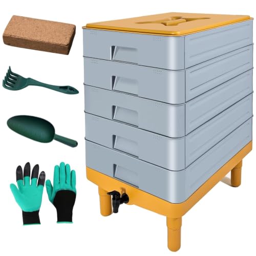 TOP XIAN 5-Tray Worm Composter,100L WormCompost Bin for Vermicomposting Starter, Indoor & Outdoor Worms Farm Composting Bin, Worm Compost Bin for Recycling Food Waste