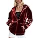 Lmdudan Women Velvet Zip Up Hoodie Long Sleeve Fall Oversized Hooded Sweatshirt Y2K Jacket with Pockets 2025 Fashion Clothes Red