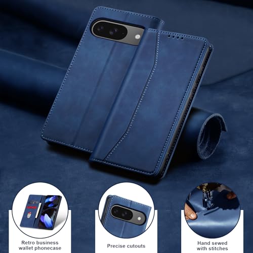 Image of Jasonyu Case for Google Pixel 9 /9 Pro,Leather Flip Protective Case [Holster, Magnetic, Card Slot,Stand Function] Wallet Leather Case Cover (Blue)