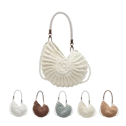 Handwoven Fashion Seashell Bag， Crochet Seashell Shoulder Bag，Knitted women's bag with pearl shoulder straps