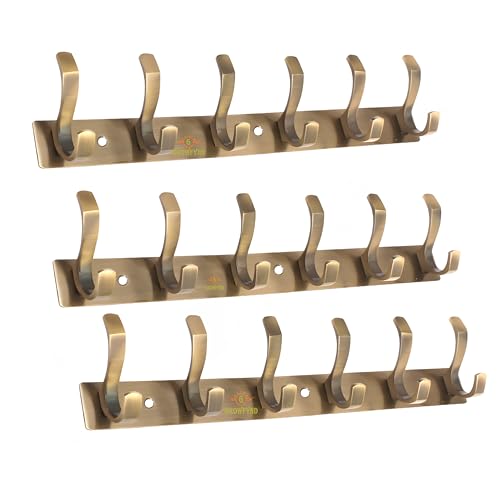Image of Heavy Duty S Type Stainless Steel Cloth Hanger Suitable for Bathroom Bedroom Kitchen Wall Hook Rail Hanging Scarf Coat Keys Tie Towel Door Robe (Pack of 3, 6 Pin Antique)
