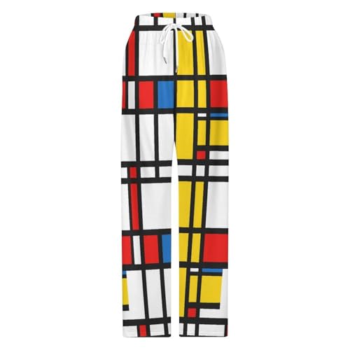 Mondrian Style Graphic Men's Pajama Pants Loose Fit Lounge Sleep Bottoms With Pockets2