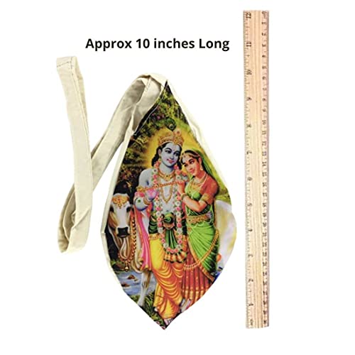 Image of Beautiful Radha Krishna Printed Pure Cotton Gomukhi Japa Mala Bag /Chanting Bag with Japa Mala 108 Beads Original and Sakshi Mala Counter (Pack of 1 Set) (Multicolour Full Radha Krishna)