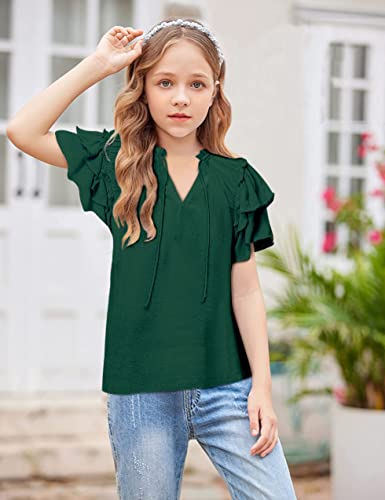 Tomolant Girls Shirts Girls' Tops, Tees & Blouses Girls T Shirts Girls Shirts Size 7-8 Green Shirt For Girls V Neck Tees #TOP3