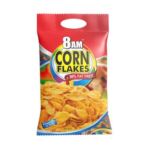 Image of 8AM Corn Flakes 500g, 92% Corn, 99% Fat Free, No Cholesterol, Trans Fat, Artificial Additives, Vitamins B1, B2, B3, B6, B9, Iron, Calcium, Crunchy & Nutritious Cereal