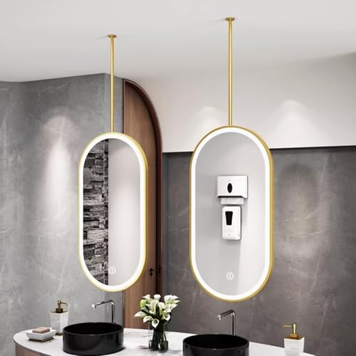 Miroir de coiffeuse ovale suspendu en métal doré chic - 2