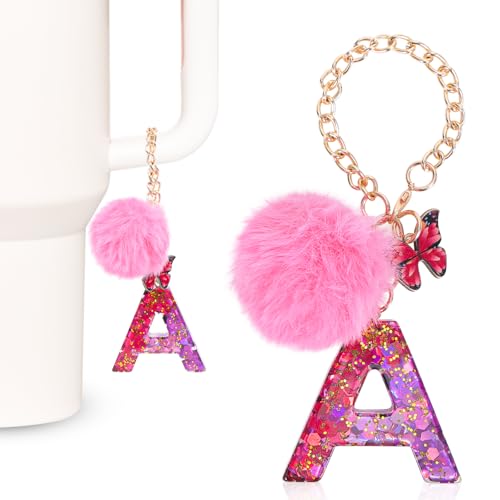 MWOOT Charm Letra Mujeres Compatible con Stanley Tumbler, llavero Letra Inicial A, llavero Alfabeto en Mayúsculas Resina, Rojo A