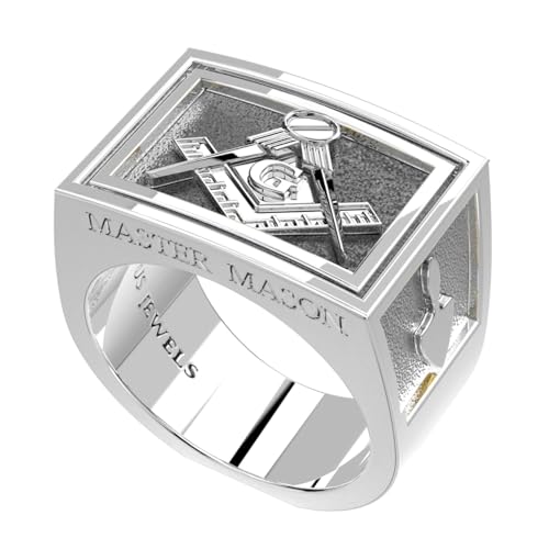 US Jewels Men's Heavy 0.925 Sterling Silver Freemason Master Mason Ring Band, Size 8 to 134