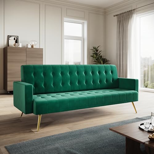 ELEGANT Green Velvet Sofa Bed Modern 3 Seater Click Clack Luxury Sofas