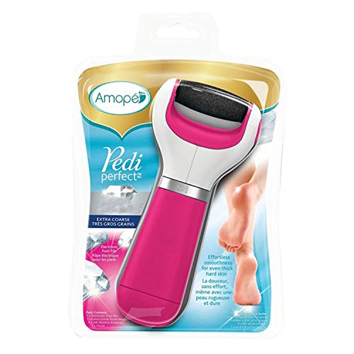 Amope Pedi Perfect Electronic Foot File Dual-Speed Callus Remover (with Diamond Crystals) for Feet (Extra Coarse - Pink Gadget). -Perfect for In-home Pedicure for Baby Smooth Feet. Battery Operated