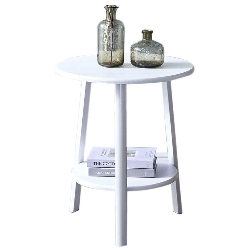 Table double couche en bois massif blanc 60x60x60 cm pour salon et café
