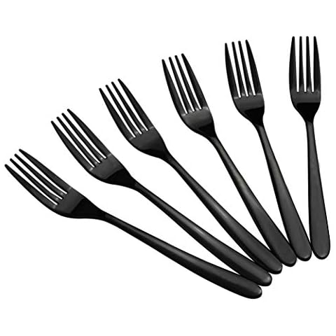 Vababa 16-Piece Mirror Finish Black Stainless Steel Dessert Forks, 7.2-INCH Cover
