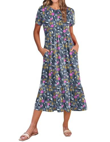 Image of Zeagoo Women Summer Midi A Line Dress Short Sleeve Casual Flowy Tiered Beach Long Sundress with Pockets 2026 Vacation Travel