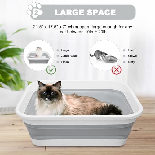 Arenero grande para gatos, plegable con pala, gris miniatura 3
