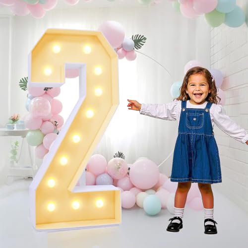 4FT Plastic Marquee Numbers 2 - Light up Numbers Are Made from Corrugated Plastic Board - Quick Assembly Without Tools, Disassembled Components Can Be Used for Photo Wall Decoration, Yard Sale Signs