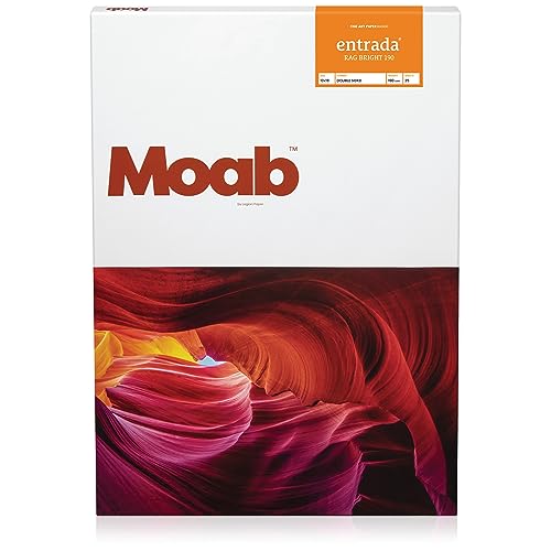 Moab Entrada Rag 100% Cotton Fine Art Archival Inkjet Paper, 2-Sided, Smooth (Hotpress) Bright White Matte, Medium Weight 190gsm, 25 Sheets (13X19)