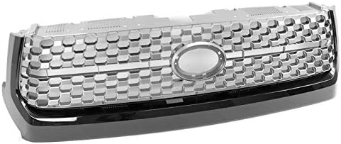 Mesh Style Front Upper Hood Grille Silver/Gloss Black Shell Compatible with 2014-2021 Toyota Tundra