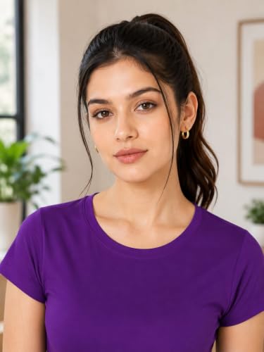 Image of Women Polyester Stretch Regular Fit Round Neck Half Sleeve T-Shirt (Pack of 1)