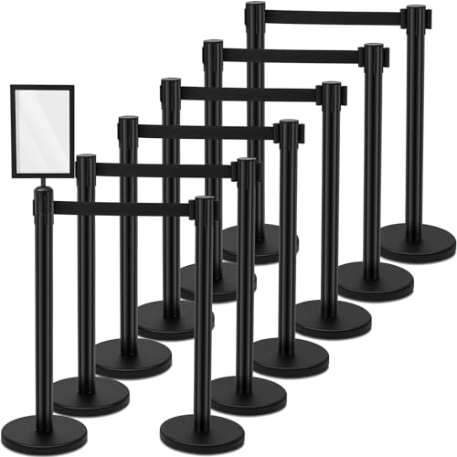 Geelin 12 Pack Crowd Control Stanchions Barriers, 9.8ft, Black