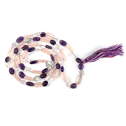 Image of Reiki Crystal Products Natural Oval Crystal Beads Mala Necklace Collection for Men & Women, Reiki Energized Gemstone Jewellery for Meditation, Mindful Living, Spiritual Decor & Everyday Fashion Styling