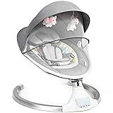 【Starkes Aluminium Material & 5-Punkt Sicherheitsgurt】 Die Sicherheit des Babys ist ein wichtiger Schlüsselfaktor, den wir beim Design dieses Schaukelstuhls berücksichtigt haben. Aus diesem Grund haben wir widerstandsfähiges und starkes Aluminium-Material für den Rahmen ausgewählt. Der 5-Punkt Sicherheitsgurt kann das Baby ebenfalls fest im Schaukelstuhl halten und verhindern, dass es hinaus rutscht.