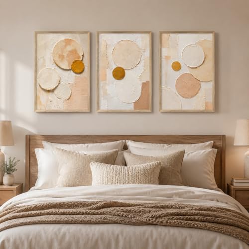 Image of Livin'luxe Set of 3 Pastel Geometric Abstract Wall Photo with Frame for Living Room Bedroom Hall Office Decor, Premium Wooden Synthetic Frame Artwork Gift