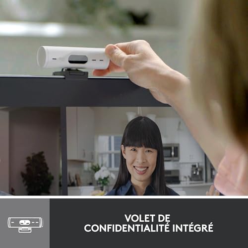 Logitech Brio 500 Webcam Streaming HD avec Expo Auto, Mode ’Show’, Deux Micros à Réduction de Bruit, Clapet Confidentiel, Compatible Microsoft Teams, Google Meet, Zoom, Câble USB-C - Blanc
