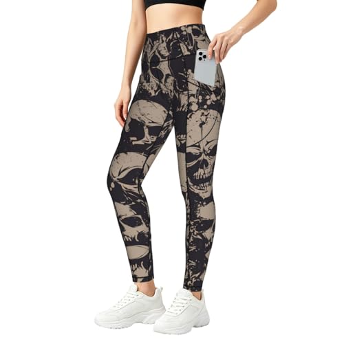 Leggings con estampado de calavera retro sin transparencias y con bolsillos &uacute;tiles
