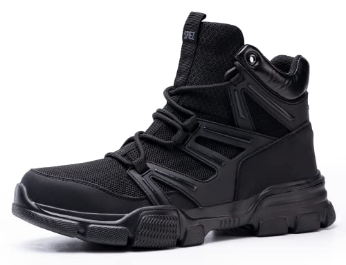 SPIEZ Zapatos de punta de acero para hombre, cómodas botas de seguridad para hombre con plantilla a prueba de pinchazos, botas de trabajo para trabajos de construcción y uso diario, Negro -, 40 EU Cover