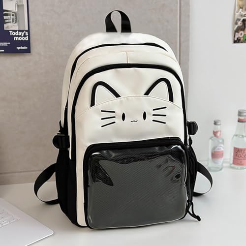 Cute Cat Ita Bag with Pin Display Insert Preppy Backpack for Girls Cartoon Bookbag for School (Black)2