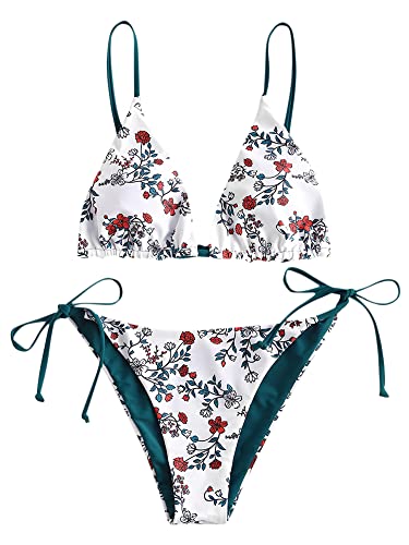 Image of ZAFUL Women's Triangle Bikini Floral String Bikini Set Two Piece Swimsuit Bathing Suits