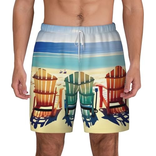 Short de bain homme avec doublure de compression motif chaises de plage