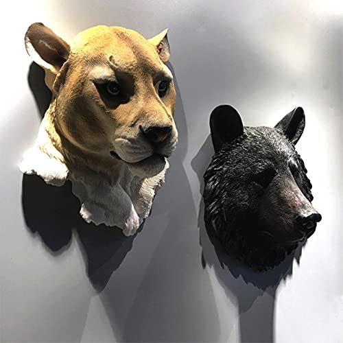 Chensf Animal Head Wall Decoration Statue Living Room Bedroom Indoor Outdoor Sculpture Art Black Panther Wolf Tiger Lion Bear Scandinavian Style Jamaican Home Interior Decor (Black Leopard) #TOP6